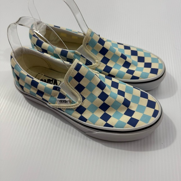 55.‎ Vans Blue and Cream Checkered Sneakers Slip-On (M6/W7.5) - Picture 1 of 13